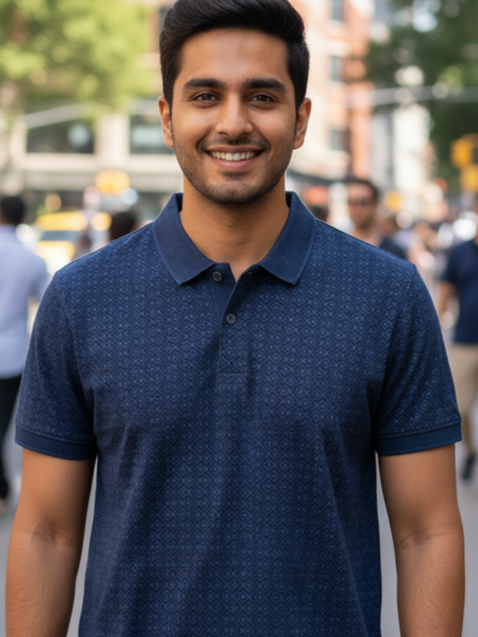 Cotton Polo T-Shirt -Nav