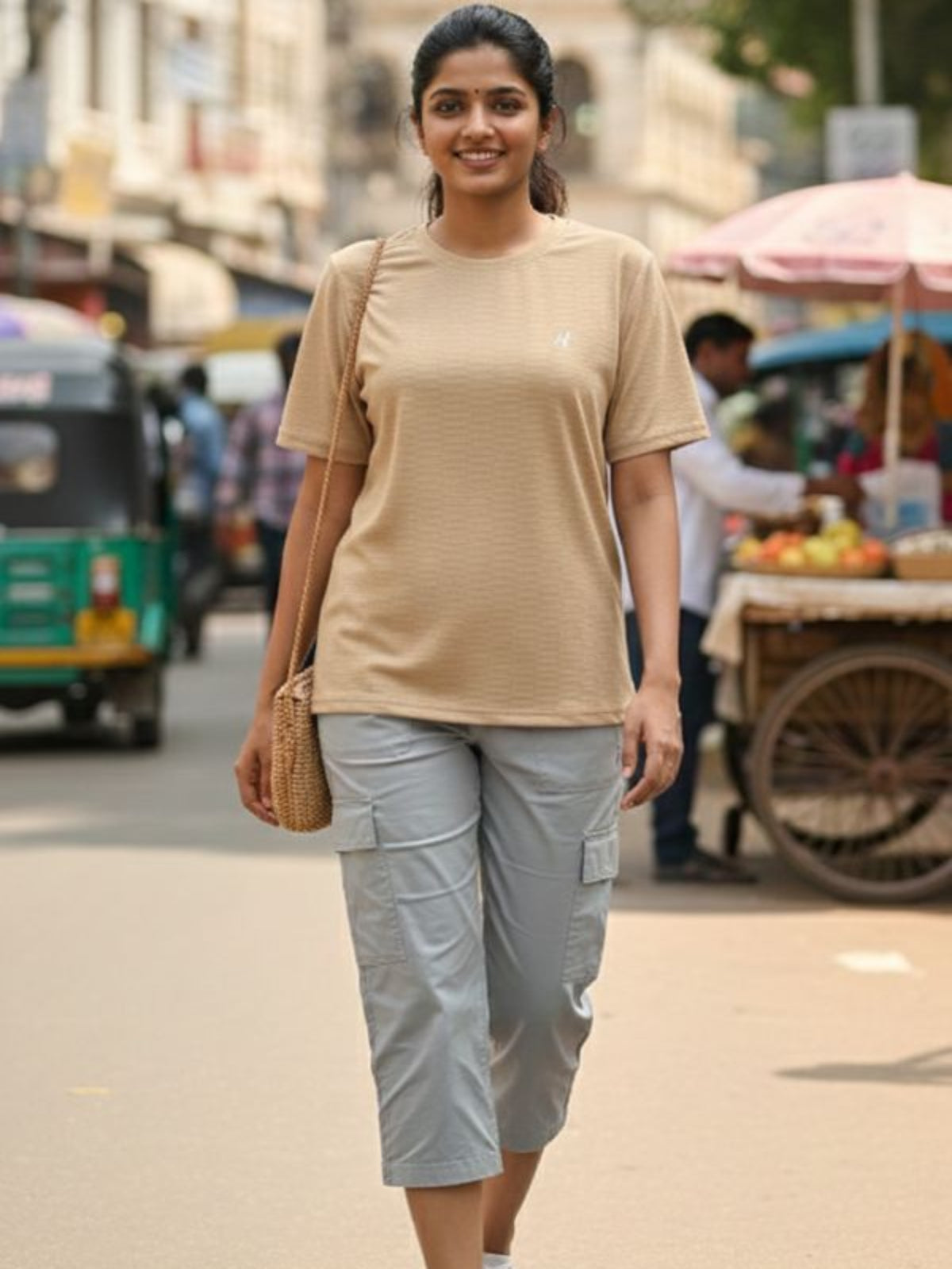 Jacquard tops for women-Tan