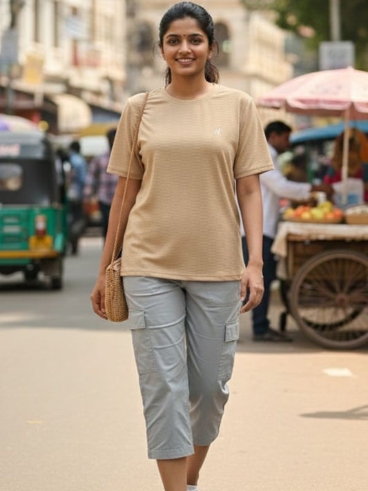 Jacquard tops for women-Tan