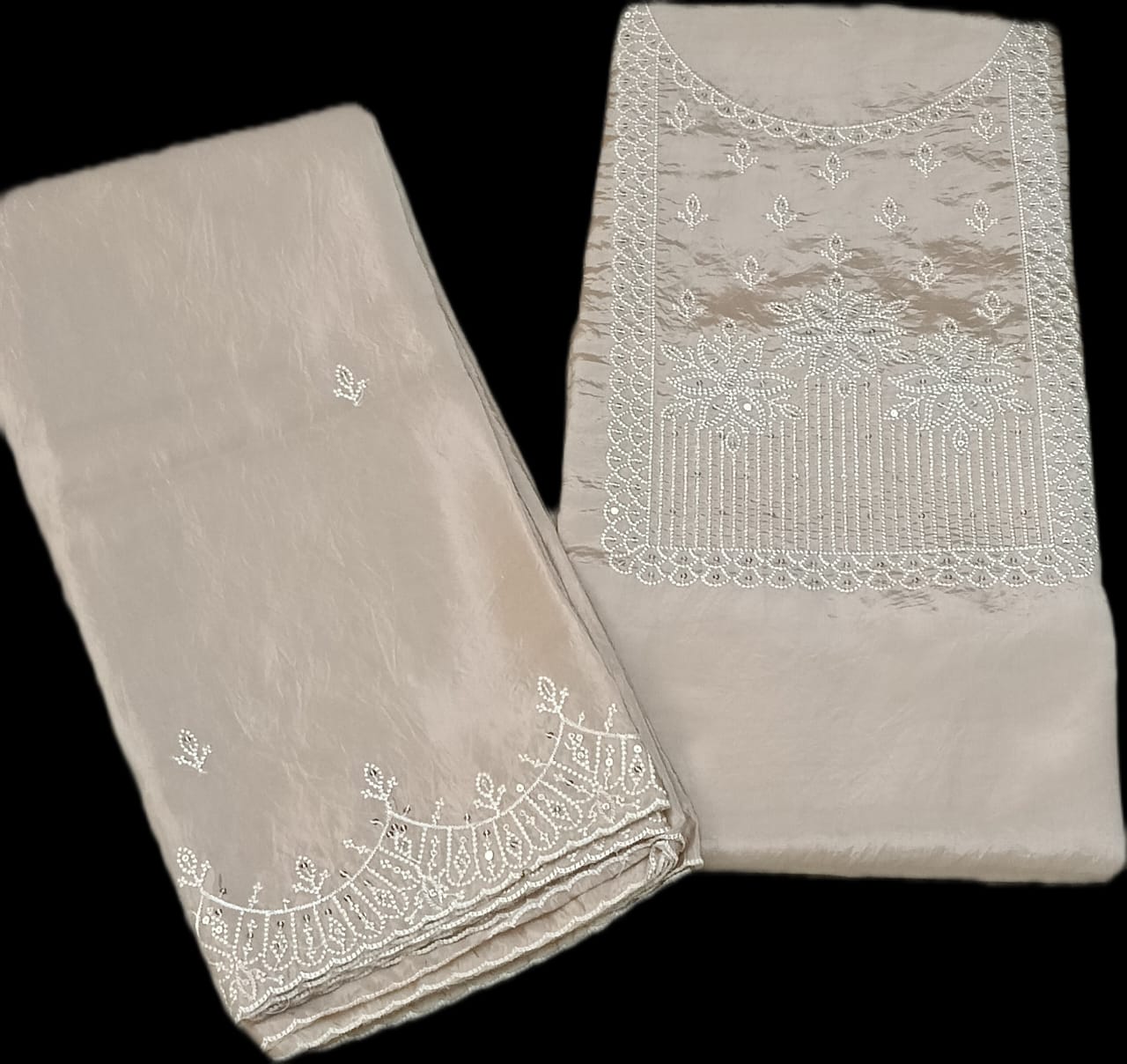 Premium Embroidered Cotton-Net Churidar Set