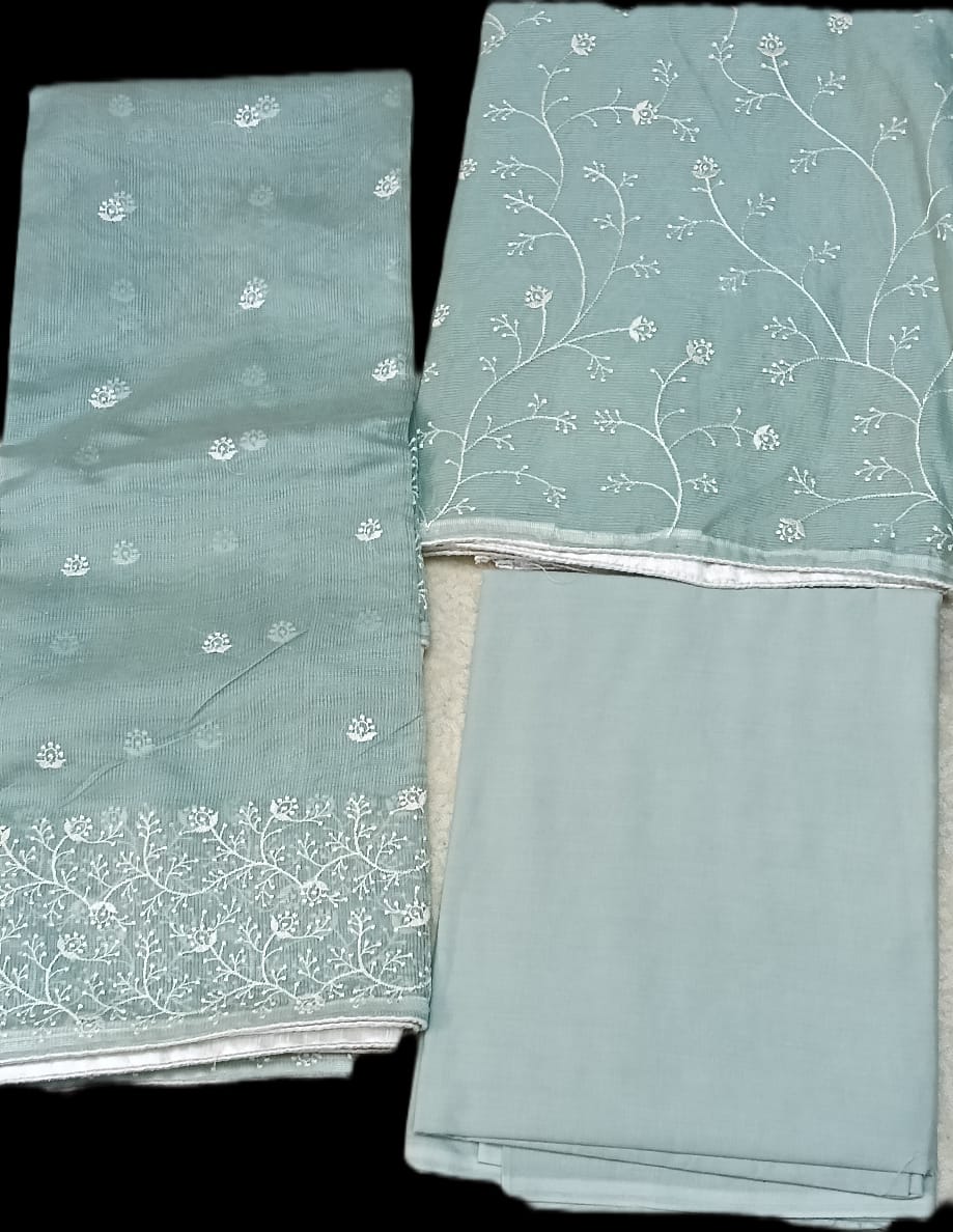 Premium Embroidered Cotton-Net Churidar Set