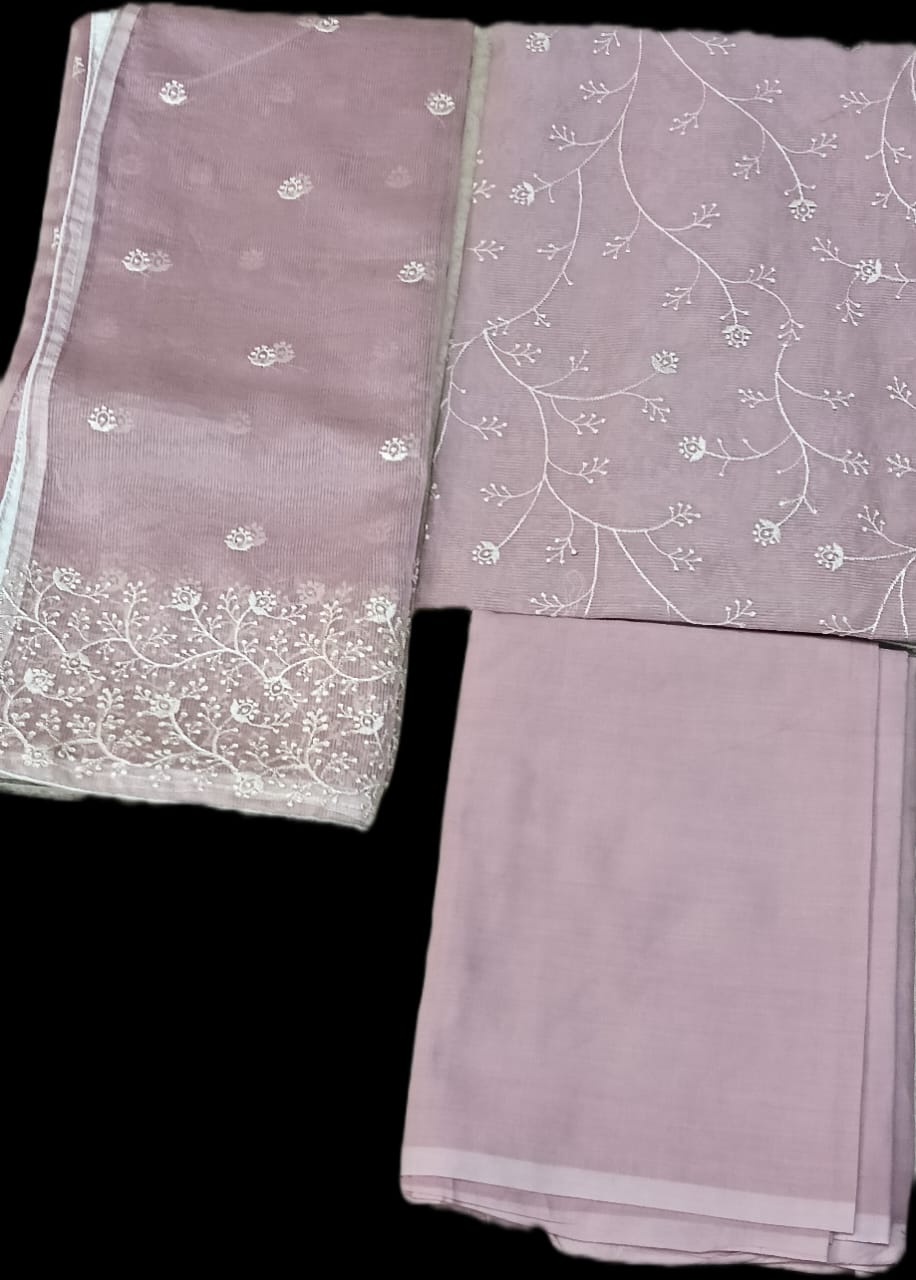 Premium Embroidered Cotton-Net Churidar Set