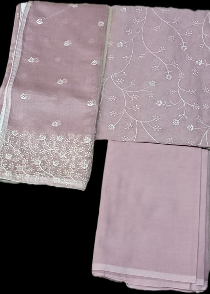 Premium Embroidered Cotton-Net Churidar Set